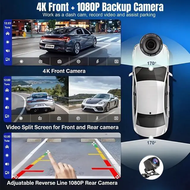 Alt view image 4 of 5 - RATNOR 11.26-Inch FHD Portable Wireless Screen for Car Vehicle Apple CarPlay 4K Dash Cam, Android Auto Screen with Dash Cam, Backup Camera
