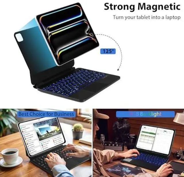 Alt view image 3 of 5 - LENRICH Magic Keyboard Case for iPad Air 11 inch M3 2025&M2 2024,Fit for iPad Pro 11-inch 1st/2nd/3rd/4th Gen and iPad Air 10.9 4th/5th Gen, Stand Multi Trackpad 7 Color Backlit Black