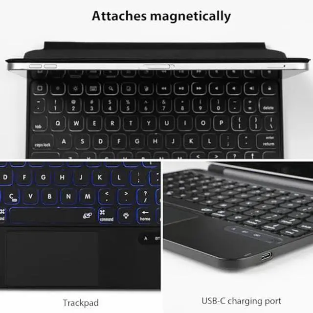 Alt view image 4 of 5 - LENRICH Magic Keyboard Case for iPad Air 11 inch M3 2025&M2 2024,Fit for iPad Pro 11-inch 1st/2nd/3rd/4th Gen and iPad Air 10.9 4th/5th Gen, Stand Multi Trackpad 7 Color Backlit Black