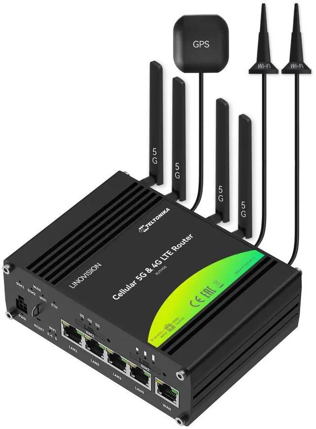 Alt view image 2 of 5 - LINOVISION Industrial Teltonika 5G Cellular Router RUTM50 and 5G LTE MIMO Combo 7-in-1 Antenna