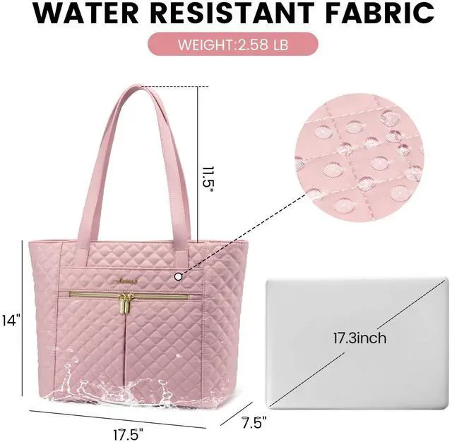 Alt view image 3 of 5 - LOVEVOOK Laptop Bag for Women 17 inch,Diamond Quilted Work Tote Bags Womens Laptop Tote Bag Computer Shoulder Bags,Stylish Travel Tote Bags Laptop Purse Case Briefcase Handbag with Clutch Purse,Pink