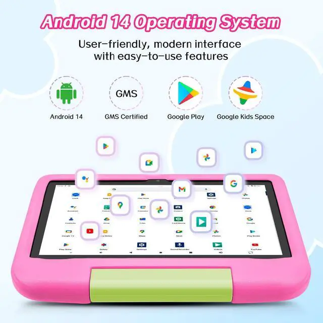 Alt view image 3 of 5 - paitanry 10.1 inch Tablet for Kids - Kids Tablet with Pink EVA Case, Android 14, A523 Octa-Core CPU, 8GB+64GB, Wi-Fi 6 (2.4GHz & 5GHz), Dual Camera, GMS, Parental Control
