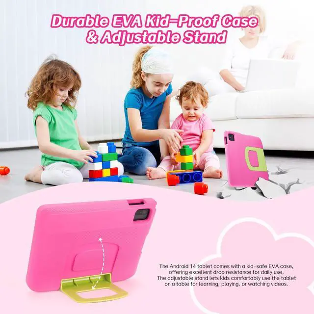 Alt view image 5 of 5 - paitanry 10.1 inch Tablet for Kids - Kids Tablet with Pink EVA Case, Android 14, A523 Octa-Core CPU, 8GB+64GB, Wi-Fi 6 (2.4GHz & 5GHz), Dual Camera, GMS, Parental Control