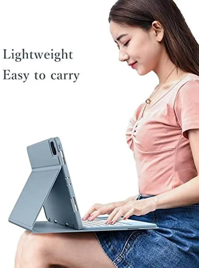 Alt view image 5 of 5 - Touch Keyboard Case for iPad 6th 5th Generation Air 2 Pro 9.7 inch Case with Touchpad Color Keyboard Detachable Bluetooth Cute Round Key (Purple)