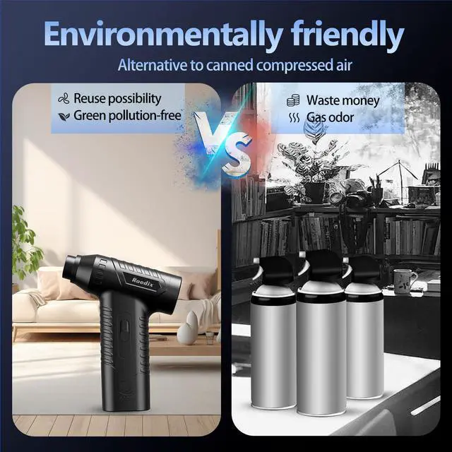 Alt view image 5 of 5 - Compressed Air Duster, New Upgrade 300000RPM Electric Air Duster, Powerful Replace Compressed Air Can - No Canned Air, Jet Dry Blower Portable Air Blower for Computer Clean, Keyboard, Car Dry, Home.