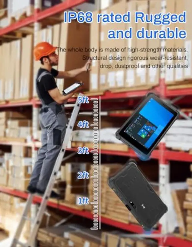 Alt view image 4 of 5 - RUGLINE IP68 Rugged Tablets RT-I10Y, 10.1 inch Windows Tablet, Windows 11 Pro Upgrade, 8GB+128GB, Intel N5100, 4G LTE GPS, Industrial Handheld Tablet PC with Handstrap for Rough Outdoor Work