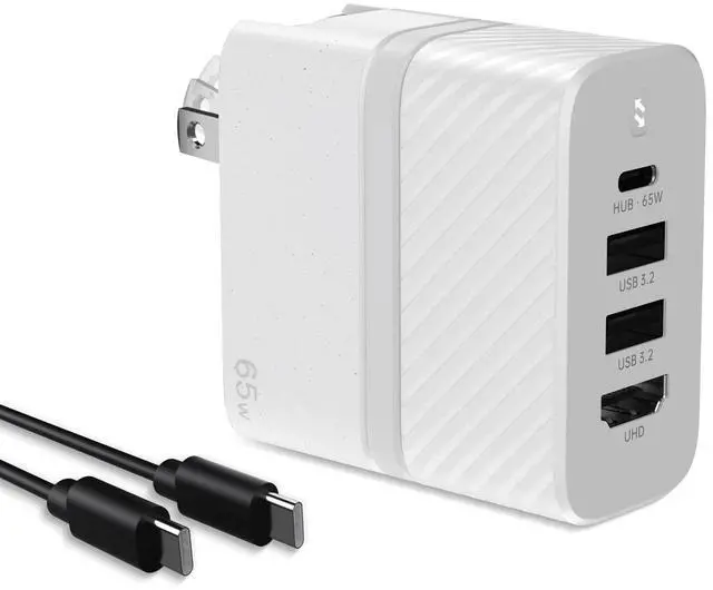 Main image of GaN USB C Charger with 1TB SSD 4K HDMI PD 65W, TV Mode & 3-Port Fast Charging - Compatible with MacBook, iPad, iPhone, Samsung, Steam Deck & More White