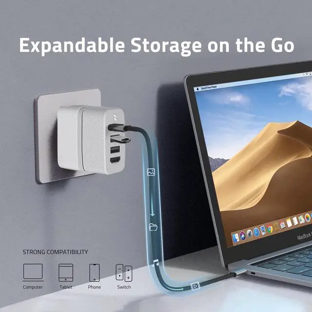 Alt view image 2 of 5 - GaN USB C Charger with 1TB SSD 4K HDMI PD 65W, TV Mode & 3-Port Fast Charging - Compatible with MacBook, iPad, iPhone, Samsung, Steam Deck & More White