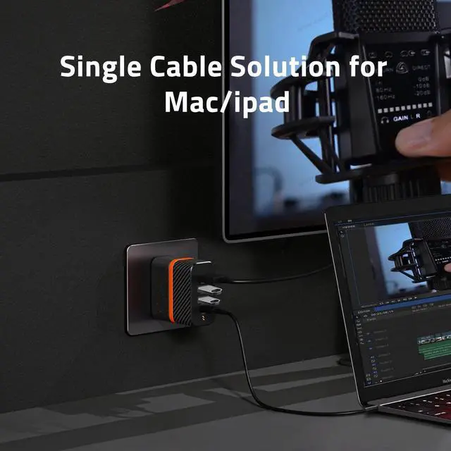 Alt view image 4 of 5 - GaN USB C Charger with 1TB SSD 4K HDMI PD 65W, TV Mode & 3-Port Fast Charging - Compatible with MacBook, iPad, iPhone, Samsung, Steam Deck & More White