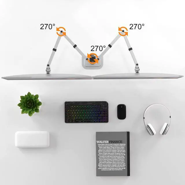 Alt view image 5 of 5 - Pholiten Dual Monitor Stand, Heavy Duty Adjustable Monitor Arm Desk Mount for 2 Screens up to 38Inches, Tilt, Swivel, Rotate, Supports Tilt, Swivel, Rotate, Supports 22 lbs per Arm,Silver