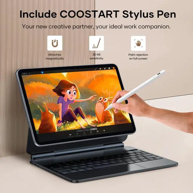 Alt view image 3 of 5 - COOSTART Keyboard Case for iPad Pro 13-inch (M4, 2024) with Stylus Pen, Magnetic Case with Keyboard, Pencil Holder, Floating Cantilever Stand, Multi-Touch Trackpad, Brightness Backlight, Black