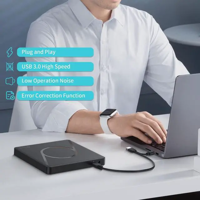 Alt view image 5 of 5 - PHIXERO External 3D Blu Ray DVD Drive Burner for Laptop, Portable Blu-ray Drive USB 3.0, Support Blu Ray Play and M-DISC, for Mac OS, Windows xp/7/8/10, Linux, Vista