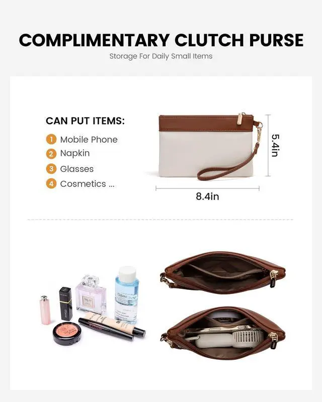 Alt view image 5 of 5 - LOVEVOOK Laptop Tote Bag for Women 15.6 Inch Stylish Leather Work Tote Bag Purse Large Capacity And Waterproof Computer Briefcase for Business Office Travel, White-Black, Brown White