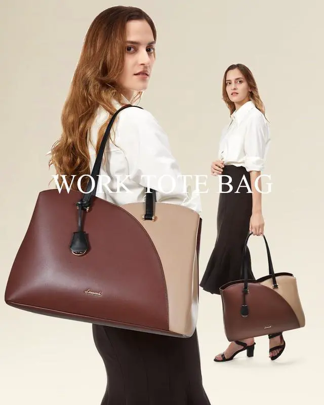 Alt view image 2 of 5 - LOVEVOOK 17 Inch Laptop Tote Bag for Women, Work Bags Laptop Bag Teacher Tote Bag, Leather Computer Bag Large Purses Handbag Professional Briefcase, Coffee-Light Brown-Black