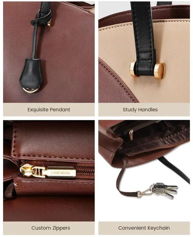 Alt view image 5 of 5 - LOVEVOOK 17 Inch Laptop Tote Bag for Women, Work Bags Laptop Bag Teacher Tote Bag, Leather Computer Bag Large Purses Handbag Professional Briefcase, Coffee-Light Brown-Black