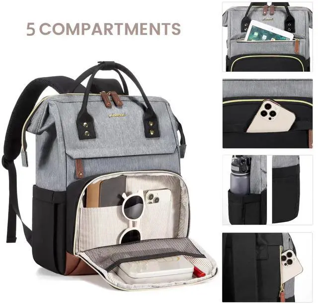 Alt view image 3 of 5 - LOVEVOOK Laptop Backpack for Women, 17 Inch Work Business Backpacks Purse with USB Port, Large Capacity Nurse Bag College Bookbag for School, Waterproof Casual Daypack for Travel