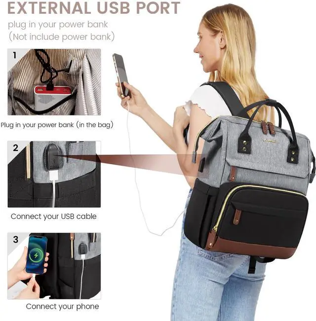 Alt view image 5 of 5 - LOVEVOOK Laptop Backpack for Women, 17 Inch Work Business Backpacks Purse with USB Port, Large Capacity Nurse Bag College Bookbag for School, Waterproof Casual Daypack for Travel