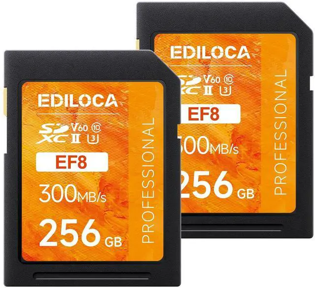 Main image of 256GB UHS-II SD Card V60 Memory Cards for Professional Camera 4K/6K Video - 300MB/s Read, 160MB/s Write, Shockproof & Waterproof High-Speed Storage, U3 Class 10 (EF8 2PCS)