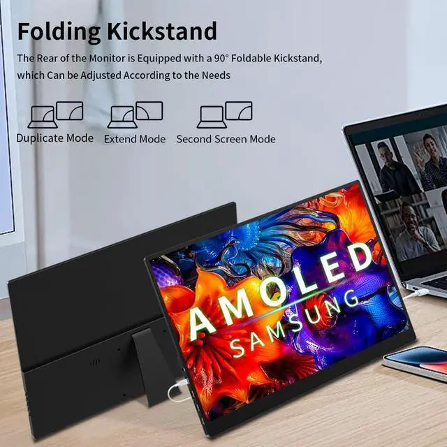 Alt view image 3 of 5 - 16 inch 4k OLED Touchscreen Portable Monitor, 3840 x 2400 100% P3 Portable Display MPP Stylus Pen Compatibility 1MS Eye Care PC Monitor for Laptop,Mac NUC Mini PC,VESA & Integrated Stand