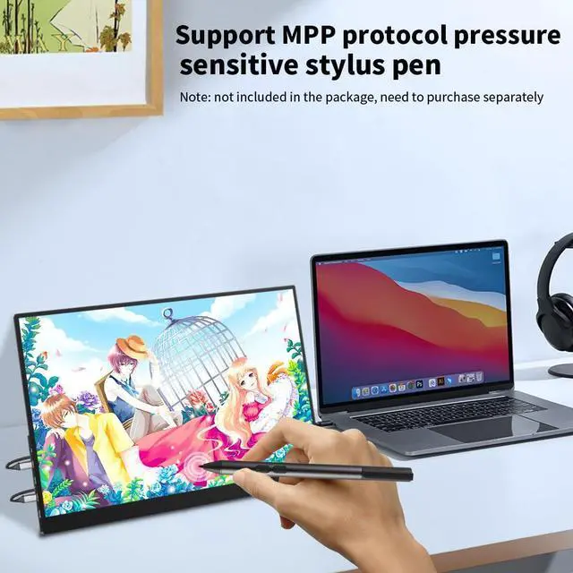 Alt view image 5 of 5 - 16 inch 4k OLED Touchscreen Portable Monitor, 3840 x 2400 100% P3 Portable Display MPP Stylus Pen Compatibility 1MS Eye Care PC Monitor for Laptop,Mac NUC Mini PC,VESA & Integrated Stand