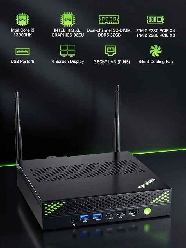Alt view image 3 of 5 - GMKtec Mini PC Intel Core i9 13900HK(Turbo 5.4GHz) 32GB DDR5 2TB SSD NVMe Mini Computers Workstation Quad 8K Display, 8XUSB Ports/COM/HDMI/DP 2.5G LAN WiFi6 & BT 5.2 Office Business K10