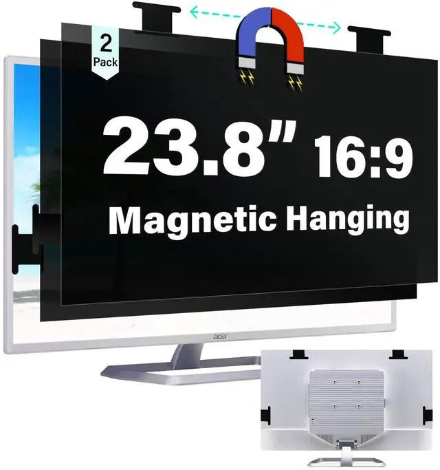 Main image of 2 Pack Magnetic Computer Screen Privacy Shield 23.8 Inch 16:9 Hanging Monitor Anti-glare & Privacy Filters Eyes Protection 23.8in Removable Protector Desktop Security Filter Dust-free Film