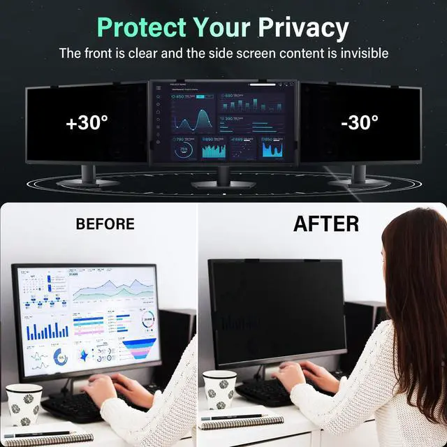 Alt view image 4 of 5 - 2 Pack Magnetic Computer Screen Privacy Shield 23.8 Inch 16:9 Hanging Monitor Anti-glare & Privacy Filters Eyes Protection 23.8in Removable Protector Desktop Security Filter Dust-free Film
