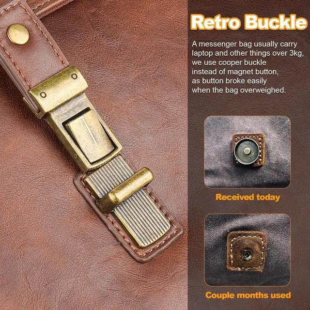 Alt view image 3 of 5 - Mens messenger bag 17 inch, Waterproof Faux Leather Laptop Briefcase Large Computer Laptop Bag Leather Satchel Bag Retro Shoulder Bag for Office Business Travel College Brown