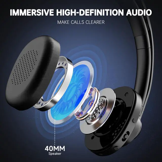 Alt view image 5 of 5 - Wireless Headset with Mic for Work, Headset Wireless Bluetooth V5.3 with AI Noise Cancelling Microphone with USB Dongle & Mic Mute for Computer PC Laptop Remote Work Home Office (Black)