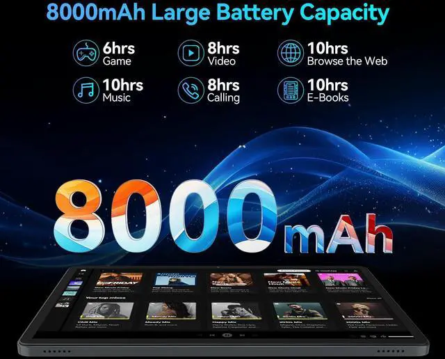 Alt view image 5 of 5 - Android 14 Tablet 2025 Latest 11 Inch Tablets, 128GB+16(8+8 Expand)GB/512GB Expandable, Dual 4G Cellular with Octa-Core Processor, 2 in 1 Tablet with Keyboard, 21MP Camera/8000mAh Battery/GPS/5G WiFi