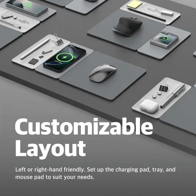 Alt view image 4 of 5 - POUT H3 SplitMax 3-in-1 Wireless Charging Mouse Pad  Fast Qi Charger, Mousepad Mat, and Magnetic Tray Organizer  Compatible with Smartphones and Earbuds (Graphite Grey)