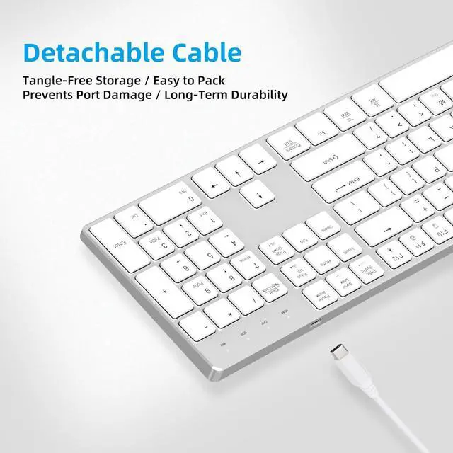 Alt view image 3 of 5 - POWZAN Wired Backlit Keyboard for Windows/Mac,Aluminum Slim & Quite Full Size Keyboards Light Up with USB A/USB C Dual Interface,Compatible with iMac,MacBook,iPad,Laptop,PC-Silver White