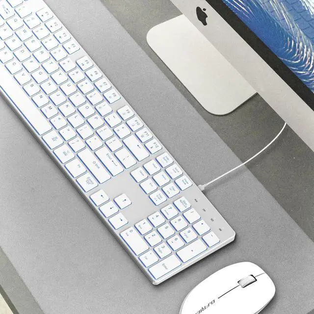 Alt view image 2 of 5 - POWZAN Wired Backlit Keyboard for Windows/Mac,Aluminum Slim & Quite Full Size Keyboards Light Up with USB A/USB C Dual Interface,Compatible with iMac,MacBook,iPad,Laptop,PC-Silver White