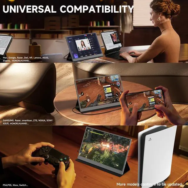 Alt view image 4 of 5 - qaf Portable Monitor for Laptop FHD 1080P 15.6 Inch Gaming Travel Laptop Screen Extender, USB-C/HDMI Portable Laptop Monitor Compatible with Laptop/PC/Mac/Phone/PS5/Xbox/Switch