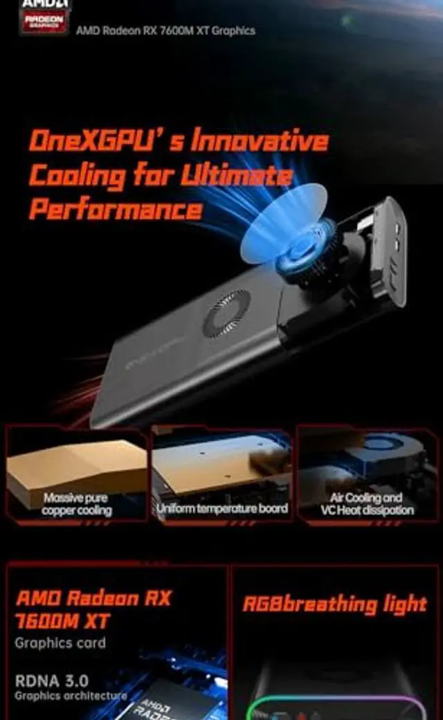 Alt view image 3 of 5 - ONEXGPU Graphic Card Dock Expansion Card eGPU with Radeon RX 7600M XT RDNA3.0 8GB GDDR6 RDNA3.0 6nm 8GB GDDR6