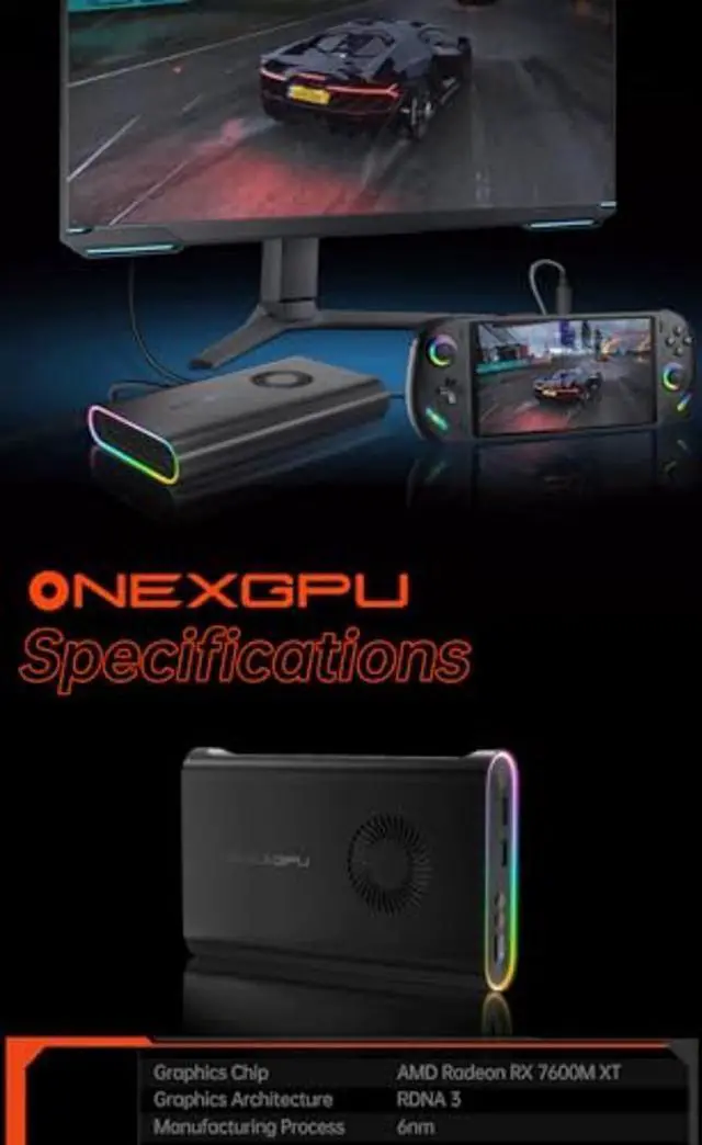 Alt view image 5 of 5 - ONEXGPU Graphic Card Dock Expansion Card eGPU with Radeon RX 7600M XT RDNA3.0 8GB GDDR6 RDNA3.0 6nm 8GB GDDR6