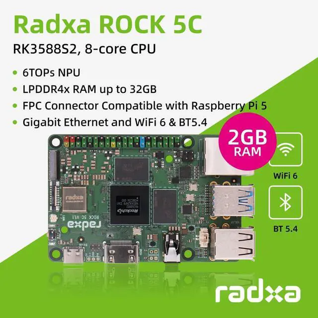 Alt view image 5 of 5 - Radxa Rock 5C(Lite) RK3588S2, 8-core CPU SBC, HDMI with 8K Output, PCIe 2.1 1-Lane, Gigabit Ethernet, Single Board Computer (Radxa Rock 5C 2GB)