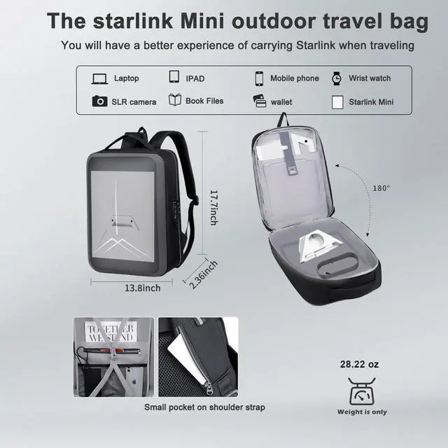 Alt view image 2 of 5 - Starlink Mini Case - Hard Travel Storage Case for Starlink Mini Accessories (Cables, Kickstand, Pipe Adapter, Power Supply) - Lock & Charging Port Design - Ideal for RV & Outdoor Camping (Dark Grey)