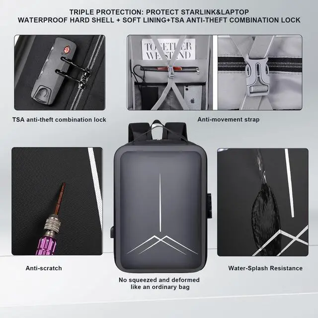 Alt view image 3 of 5 - Starlink Mini Case - Hard Travel Storage Case for Starlink Mini Accessories (Cables, Kickstand, Pipe Adapter, Power Supply) - Lock & Charging Port Design - Ideal for RV & Outdoor Camping (Dark Grey)