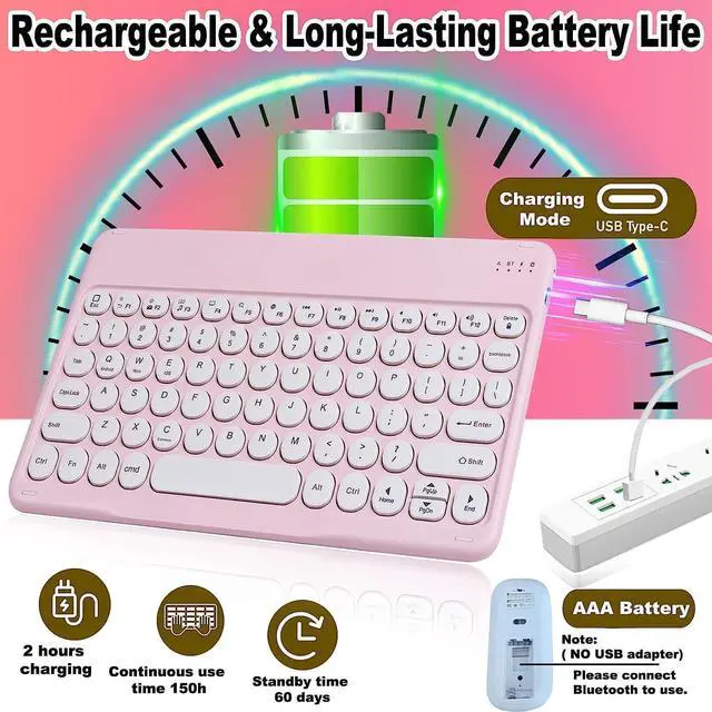 Alt view image 4 of 5 - Bluetooth Keyboard Mouse Portable Small Slim Compact Typewriter Ergonomic Travel Bluetooth Keyboard Mouse for iPhone iPad MacBook Pro Laptop Android Phone Samsung Tablet,Bluetooth Foldable Keyboad