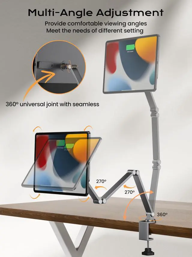 Alt view image 5 of 5 - LULULOOK [Upgrade] Magnetic Wireless Charging Stand for iPad Pro 13" M4 Only, Aluminium Alloy iPad Stand for Desk with Foldable Long Arm, 360deg Adjustable Tablet Holder with 2M USB C Cable