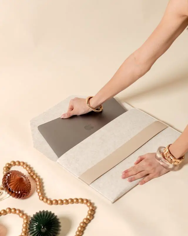Alt view image 3 of 3 - SortJoy Felt Laptop Sleeve and File Folder - Sleek and Durable Protective Case for Laptops and Documents, Perfect for Work, School, or Travel, Fits Devices Up to 15 Inches (Stone, Oatmeal)