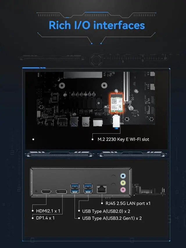 Alt view image 4 of 5 - MINISFORUM Mini PC BD795M M-ATX Motherboard AMD Ryzen 9 7945HX(16C/32T, up to 5.4GHz) Barebone Gaming PC, HDMI/DP Output, 2X PCIe4.0 SSD, 2X SATA3.0 HDD/SSD Slot, RJ45 2.5G LAN AMD Motherboard