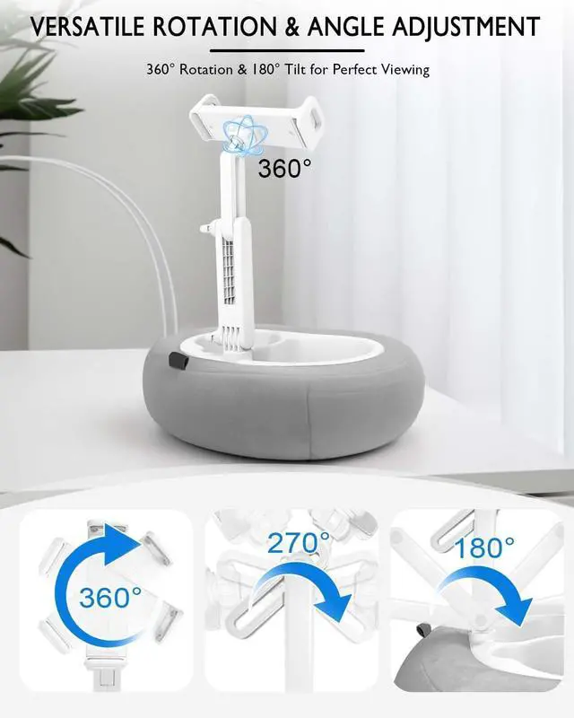 Alt view image 5 of 5 - Tablet Pillow Stand, Compatible with 5"-12.9" Kindle, iPad, Phone/Tablet, Google, Samsung, 360° Rotating Phone Holder for Bed, Soft Plush Fabric, Detachable Bowl, Reading and Relaxation on Bed, Gray