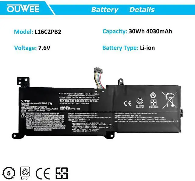Alt view image 2 of 5 - OUWEE L17L3PG1 L17C3PG1 L17M3PG1 Laptop Battery Compatible with Lenovo Legion Y530-15ICH Y7000 2019 1050 Y7000-2019-PG0 Y540-15IRH-PG0 Y7000P Series Notebook L17M3PG3 11.34V 52.5Wh