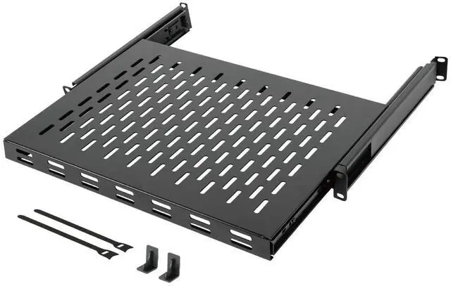 Main image of Tecmojo 1U Sliding Rack Shelf,4-Post Vented Rack Mount Shelf,13.8in Deep with Adjustable Mounting Depth 13.8-19.7in,Supports to 110lbs,for 19 Inch AV/Network Equipment Rack,Unassembled,Black