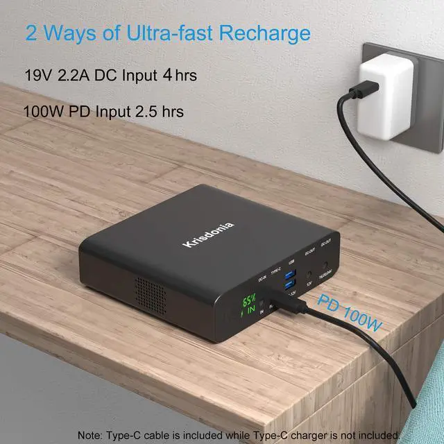 Alt view image 4 of 5 - Krisdonia Portable Laptop Charger 32000mAh 100W PD Power Bank, External Battery Pack with 1 USB-C PD3.0 Port, 2 DC Ports, 2 USB QC3.0 Ports for Laptops, Tablets, Smartphones and Other Devices