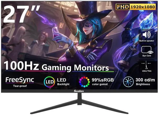 Main image of Sealan 27 inch Gaming Monitor IPS 100Hz Computer Monitor Built-in Speakers Full HD 1920 x 1080P with HDMI VGA Interface Eye Care Frameless 100 x 100mm VESA with 3-Side Virtually Borderless Design