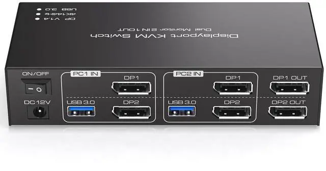 Main image of Displayport KVM Switch 2 Monitors 2 Computers 4K@144Hz USB3.0 KVM Switch for 2 Computers Share Dual Displays and 4 USB Devices Support Extended/Copy Mode with Desktop Controller