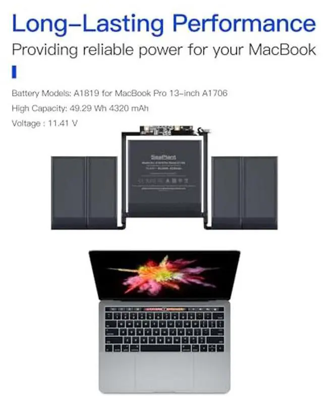 Alt view image 4 of 5 - SeaPlant A1706 Battery Replacement for MacBook Pro 13-inch A1706 (2016, 2017) A1819 Battery